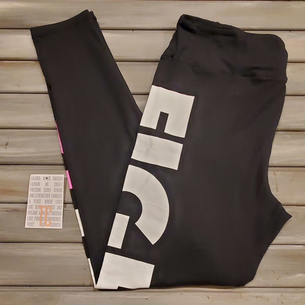 Lularoe TC BCA LEGGINGS BREAST CANCER AWARENESS “FIGHT” NWOT Tall And Curvy